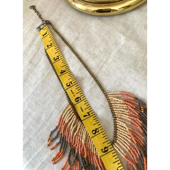Seed Bead Statement Necklace Bib Style Warm Desert Colors Multicolored Stripes - Picture 5 of 8